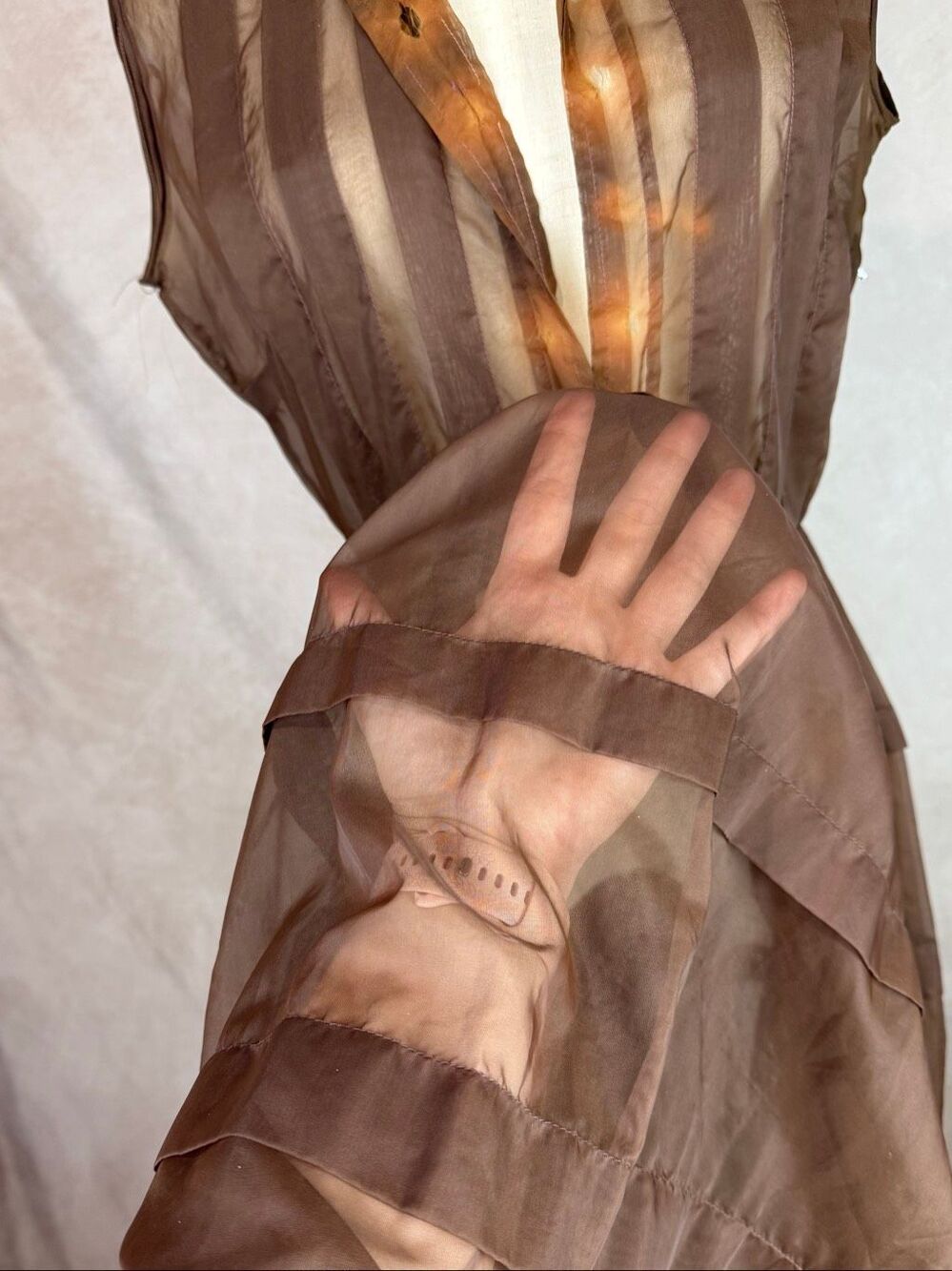 Vintage 1950s Sheer Brown Organza Shirtwaist Dress Full Skirt Sz S/M READ - Picture 10 of 13